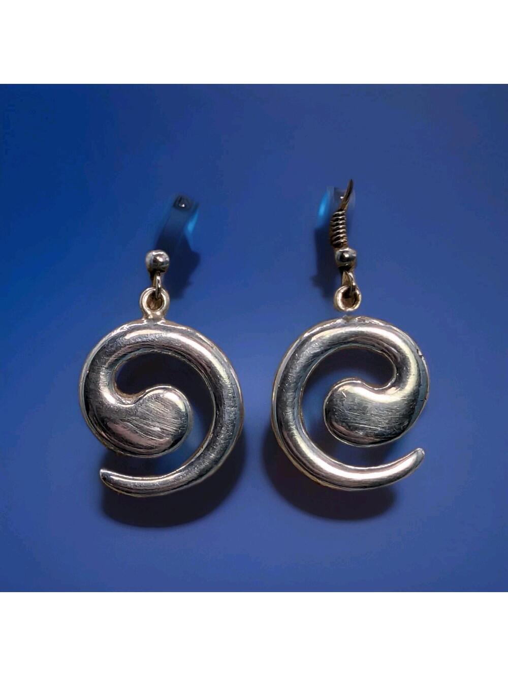 Vintage Native American Sterling Silver 925 Swirl Dangle Earrings 6g Signed LD